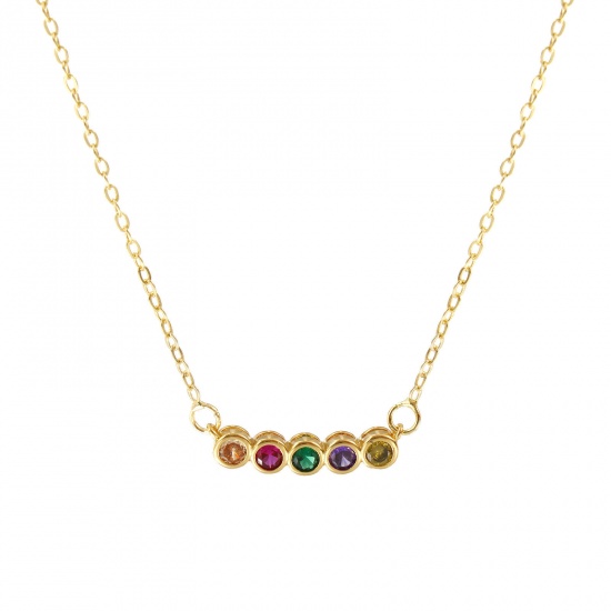 Picture of 18K Real Gold Plated Link Cable Chain Round Pendant Charm Necklace, Brass 46cm(18.1") + 5cm(2"), For Women, Multicolour Cubic Zirconia Minimalist Birthstone Gift, Eco-friendly, 1 Piece