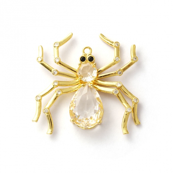 Immagine di 1 Pz Ottone Ciondoli Pendenti Placcato Oro 18K Ragno Micro Spianare Trasparente Cubic Zirconiae 5cm x 4.7cm