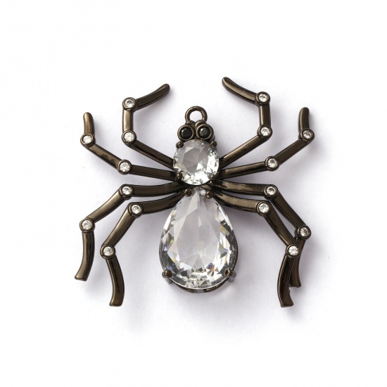 Immagine di 1 Pz Ottone Ciondoli Pendenti Pistola Nera Ragno Micro Spianare Trasparente Cubic Zirconiae 5cm x 4.7cm