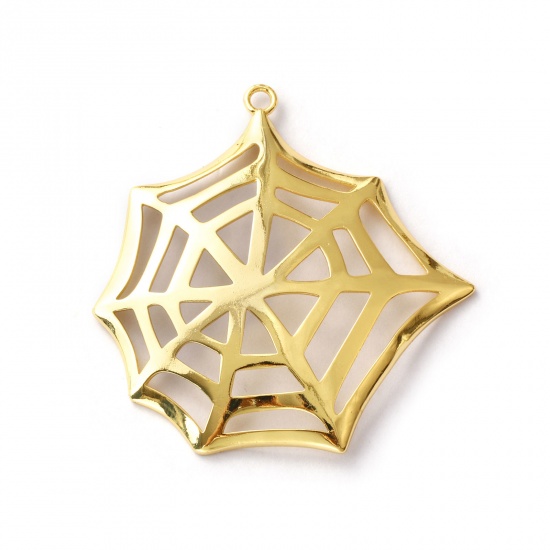 Immagine di 1 Pz Ottone Ciondoli Pendenti Placcato Oro 18K Ragnatela 5.3cm x 5.2cm