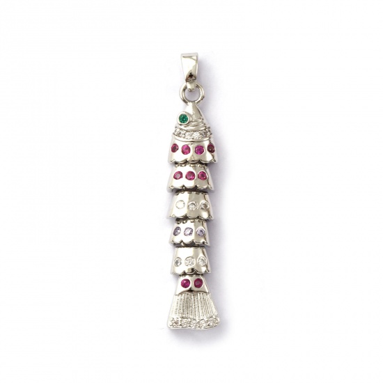 Image de 1 Pièce Pendentifs Bijoux d'Océan en Laiton Plaqué Platine Poisson Mobile à Zircone Cubique Multicolore 4.1cm x 0.8cm