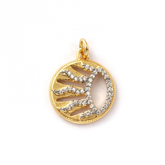 Bild von 1 Stück Messing Galaxis Charms 18K Vergoldet & Platin Plattiert Rund Sonne Mixefarbe Klar Kubischer Zirkon 22mm x 16mm
