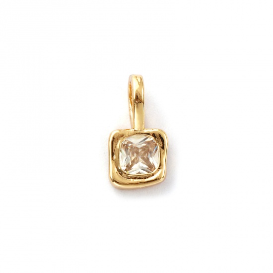 Изображение 2 ШТ Экологичный Латунь Камень рождения Подвески 14K настоящее золото с покрытием Квадратные марш Прозрачный Искусственный Циркон 12мм x 6мм