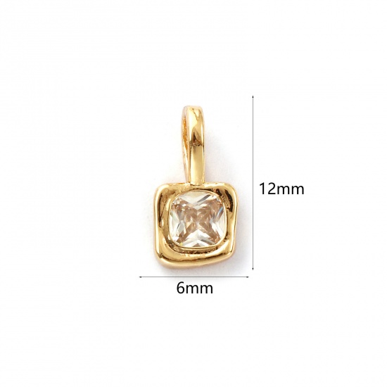 Изображение 2 ШТ Экологичный Латунь Камень рождения Подвески 14K настоящее золото с покрытием Квадратные марш Прозрачный Искусственный Циркон 12мм x 6мм