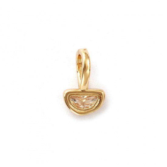 Изображение 2 ШТ Экологичный Латунь Камень рождения Подвески 14K настоящее золото с покрытием Полукруглые апрель Прозрачный Искусственный Циркон 9мм x 6мм