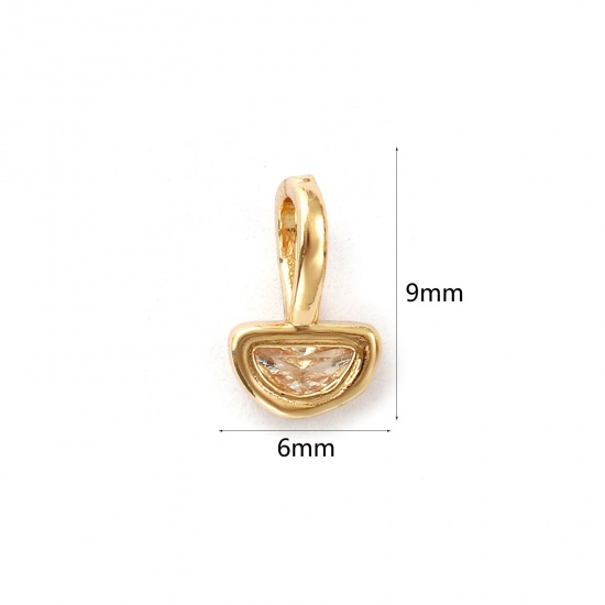 Изображение 2 ШТ Экологичный Латунь Камень рождения Подвески 14K настоящее золото с покрытием Полукруглые апрель Прозрачный Искусственный Циркон 9мм x 6мм
