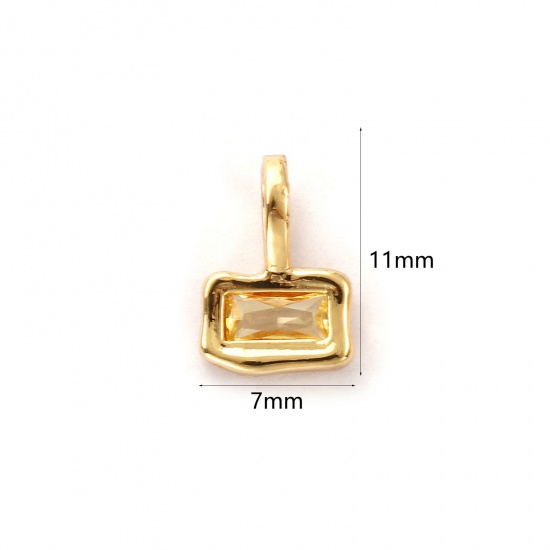Изображение 2 ШТ Экологичный Латунь Камень рождения Подвески 14K настоящее золото с покрытием Прямоугольник ноябрь Светло-желтый Искусственный Циркон 11мм x 7мм