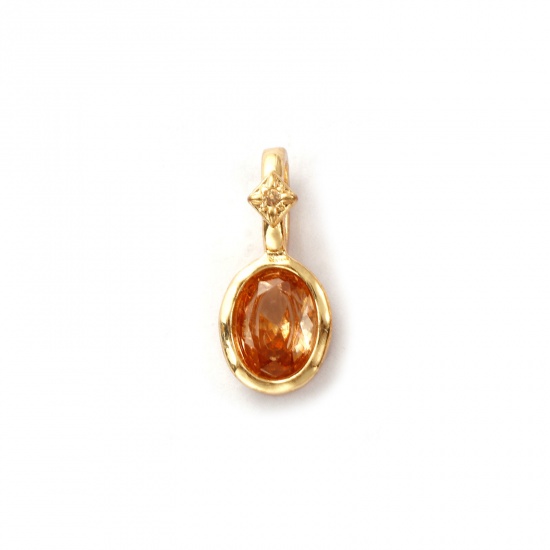 Image de 1 Pièce Breloques Pierres de Naissance Respectueux de la Nature en Laiton Plaqué Or Véritable 14K Ovale avril à Zircone Cubique Champagne 18mm x 8mm