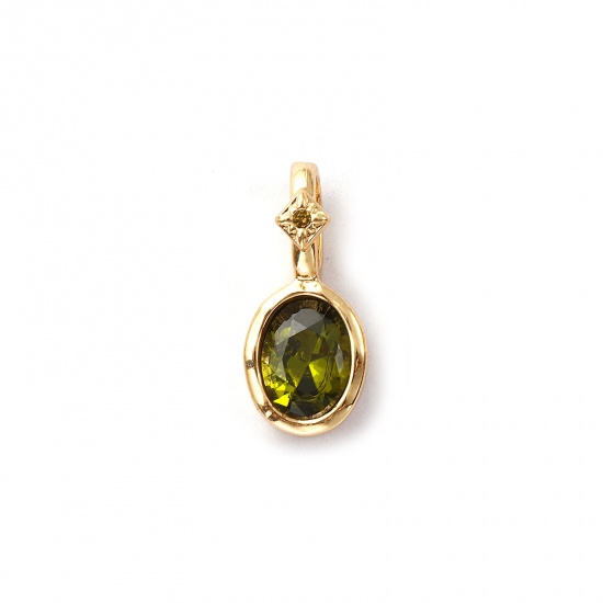 Image de 1 Pièce Breloques Pierres de Naissance Respectueux de la Nature en Laiton Plaqué Or Véritable 14K Ovale août à Zircone Cubique Olivacé 18mm x 8mm