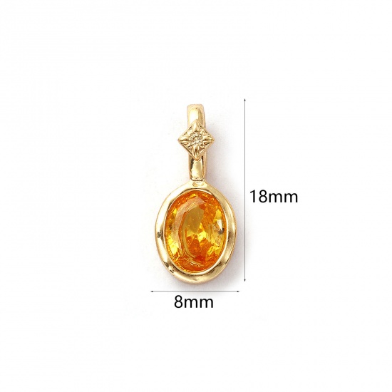 Image de 1 Pièce Breloques Pierres de Naissance Respectueux de la Nature en Laiton Plaqué Or Véritable 14K Ovale novembre à Zircone Cubique Jaune 18mm x 8mm