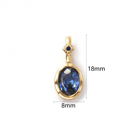 Image de 1 Pièce Breloques Pierres de Naissance Respectueux de la Nature en Laiton Plaqué Or Véritable 14K Ovale décembre à Zircone Cubique Bleu 18mm x 8mm