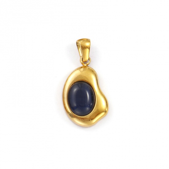 Immagine di 2 Pz Placcatura Sottovuoto PVD Ecologica 304 Acciaio Inossidabile Ciondoli Pendenti 18K Vero Oro Placcato Grigio Scuro Irregolare Imitazione di occhio di gatto 28mm x 14.5mm