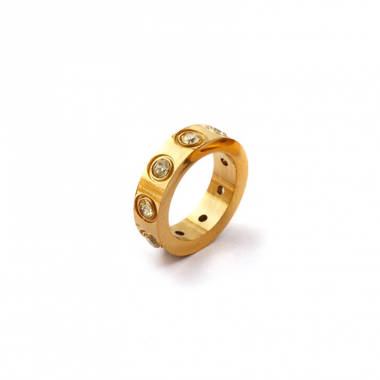 Immagine di 1 Pz Placcatura Sottovuoto PVD Ecologica 304 Acciaio Inossidabile Novembre Pietre Nascita Ciondoli 18K Vero Oro Placcato Anello Giallo Cubic Zirconiae 14mm Dia.