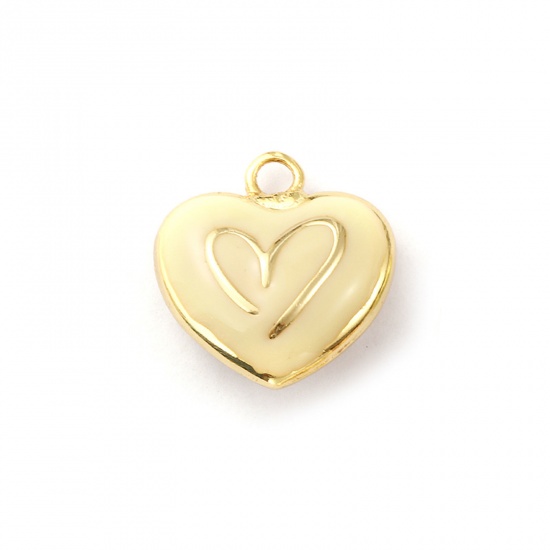 Immagine di 1 Pz Ecologico Ottone San Valentino Ciondoli 18K Vero Oro Placcato Giallo Cuore Smalto a Doppia Faccia 21mm x 20mm