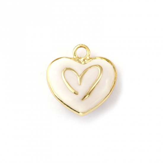 Immagine di 1 Pz Ecologico Ottone San Valentino Ciondoli 18K Vero Oro Placcato Bianco Cuore Smalto a Doppia Faccia 21mm x 20mm