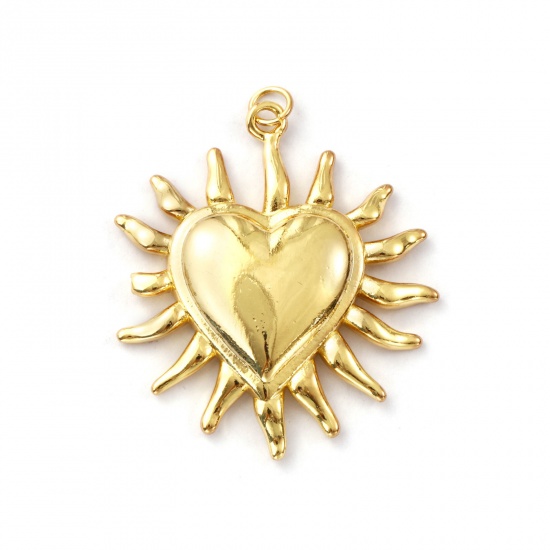 Immagine di 1 Pz Ecologico Ottone Religione Ciondoli Pendenti 18K Vero Oro Placcato Ex Voto Cuore 4.3cm x 3.7cm