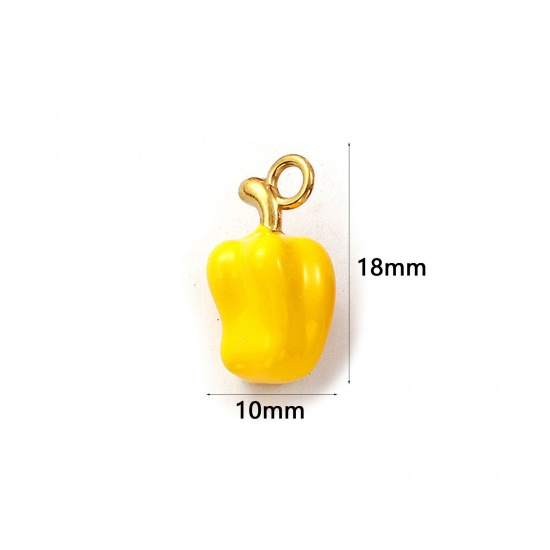 Picture of 2 PCs Eco-friendly PVD Vacuum Plating 304 Stainless Steel Charms 18K Real Gold Plated Yellow Enamel Chili 18mm x 10mm