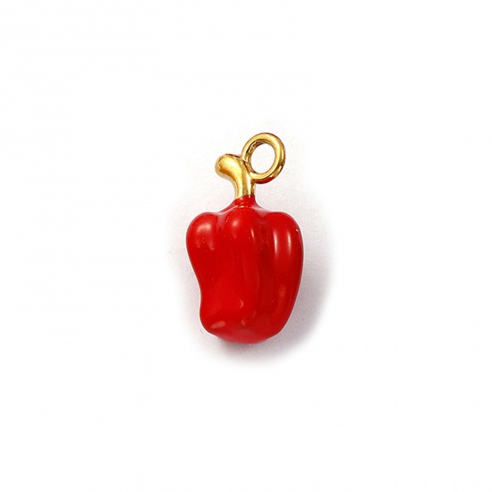 Picture of 2 PCs Eco-friendly PVD Vacuum Plating 304 Stainless Steel Charms 18K Real Gold Plated Red Enamel Chili 18mm x 10mm