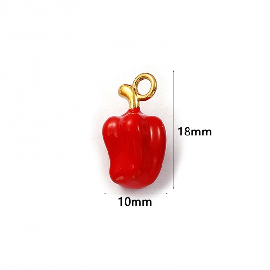 Picture of 2 PCs Eco-friendly PVD Vacuum Plating 304 Stainless Steel Charms 18K Real Gold Plated Red Enamel Chili 18mm x 10mm