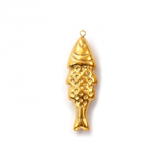 Immagine di 1 Pz Placcatura Sottovuoto PVD Ecologica 304 Acciaio Inossidabile Gioielli Oceanici Ciondoli Pendenti 18K Vero Oro Placcato Pesce Polka Dot 3D 4.8cm x 1.5cm