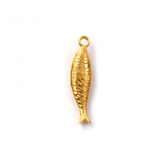 Immagine di 1 Pz Placcatura Sottovuoto PVD Ecologica 304 Acciaio Inossidabile Gioielli Oceanici Ciondoli Pendenti 18K Vero Oro Placcato Pesce Striscia 3D 3.4cm x 0.8cm