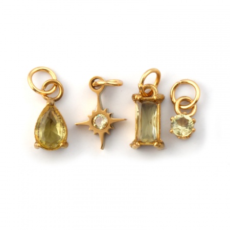 Picture of 1 Set ( 4 PCs/Set) Eco-friendly PVD Vacuum Plating Waterproof Anti-Tarnish Hypoallergenic 304 Stainless Steel November Birthstone Charms 18K Real Gold Plated Mini Yellow Cubic Zirconia 12x7mm - 9x3.5mm