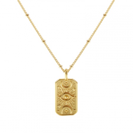 Collier à Breloques Octogone Plaqué Or Véritable 18K en Laiton Pour Femmes, Chaîne Maille Cheval 45cm + 5cm, Oeil de la Providence/ Oeil Qui Voit Tout Religieux Vintage Cadeau, Respectueux de la Nature, 1 Pièce