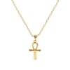 Bild von 18K Echtgold plattiert Kreuz Gliederketten Ankh ägyptisches Kreuz Anhänger Halskette, Messing 46cm + 6cm, Für Frauen, Hohl, Retro Religiös Geschenk, Umweltfreundlich, 1 Strang
