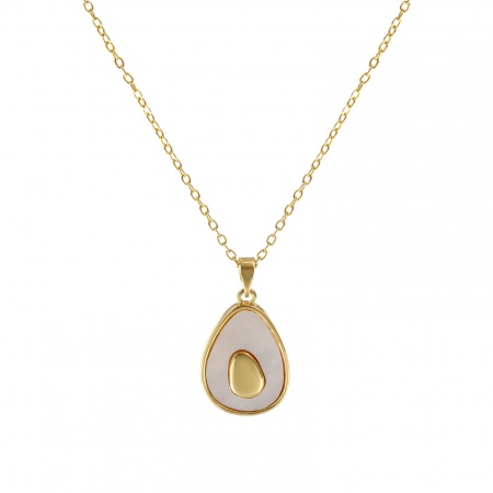 18Kリアルゴールドメッキ 小豆チェーン・あづきチェーン アボカド 果物 ペンダントネックレス、 天然シェル & 真鍮 46cm + 6cm、 女性のため、 雅びやか エレガント フローラコレクション プレゼント、 エコフレンドリー、 1 本