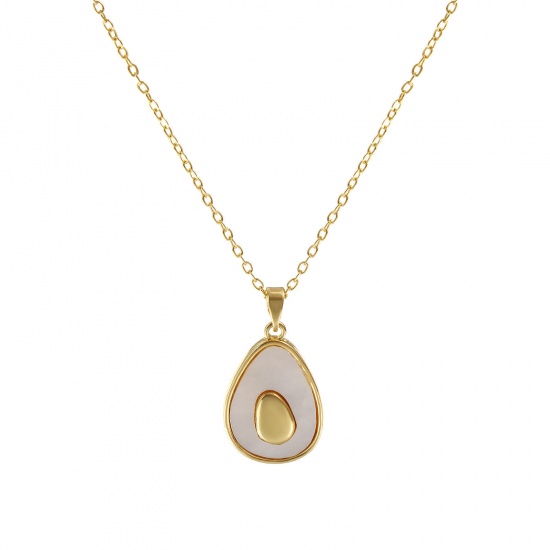 Immagine di 18K Vero Oro Placcato Catena a Cavo Avocado Collana con Ciondolo, Conchiglie Naturali & Ottone 46cm + 6cm, Per Donne, Elegante Collezione Flora Regalo, Ecologico, 1 Pz