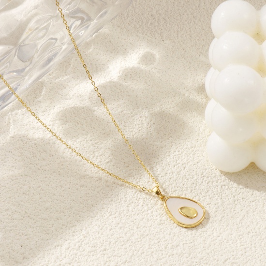 Immagine di 18K Vero Oro Placcato Catena a Cavo Avocado Collana con Ciondolo, Conchiglie Naturali & Ottone 46cm + 6cm, Per Donne, Elegante Collezione Flora Regalo, Ecologico, 1 Pz