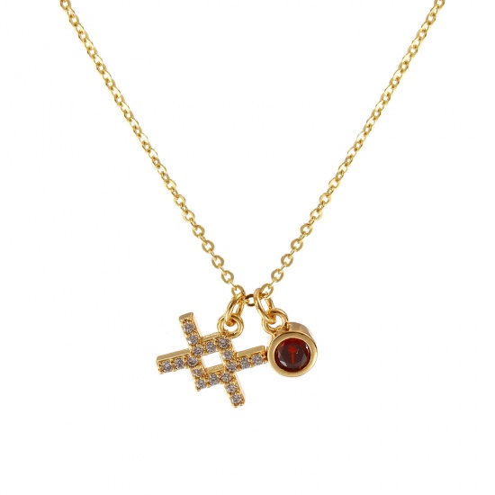Bild von 18K Echtgold plattiert Kreuz Gliederketten Sternbild Wassermann Anhänger Halskette, Messing 45cm + 5cm, Für Frauen, Rotbraun Zirkonia Januar Micro Pave, Monatsstein Exquisit Geschenk, Umweltfreundlich, 1 Strang