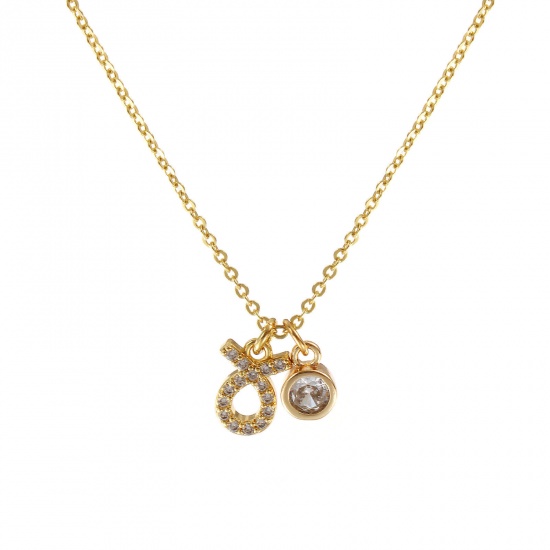 Bild von 18K Echtgold plattiert Kreuz Gliederketten Sternbild Stier Anhänger Halskette, Messing 45cm + 5cm, Für Frauen, Klar Zirkonia April Micro Pave, Monatsstein Exquisit Geschenk, Umweltfreundlich, 1 Strang