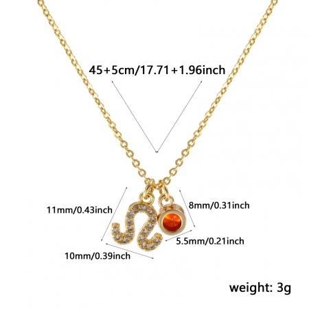 Picture of 18K Real Gold Plated Link Cable Chain Leo Sign Of Zodiac Constellations Pendant Charm Necklace, Brass 45cm(17.7") + 5cm(2"), For Women, Orange-red Cubic Zirconia July Micro Pave, Birthstone Exquisite Gift, Eco-friendly, 1 Piece