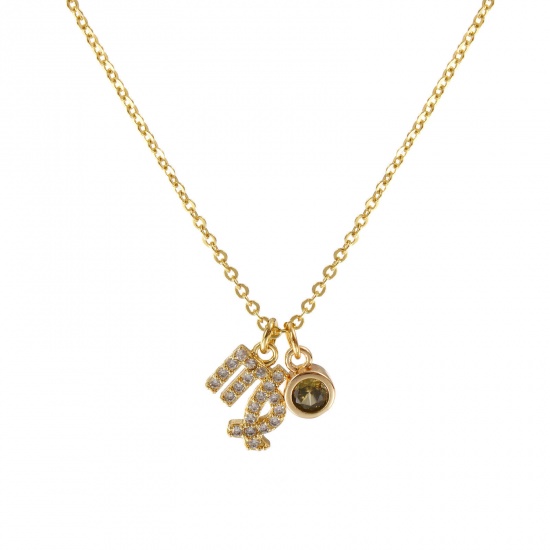 Bild von 18K Echtgold plattiert Kreuz Gliederketten Sternbild Jungfrau Anhänger Halskette, Messing 45cm + 5cm, Für Frauen, Olivgrün Zirkonia August Micro Pave, Monatsstein Exquisit Geschenk, Umweltfreundlich, 1 Strang