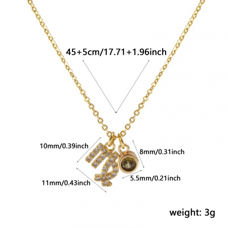 Picture of 18K Real Gold Plated Link Cable Chain Virgo Sign Of Zodiac Constellations Pendant Charm Necklace, Brass 45cm(17.7") + 5cm(2"), For Women, Olive Green Cubic Zirconia August Micro Pave, Birthstone Exquisite Gift, Eco-friendly, 1 Piece