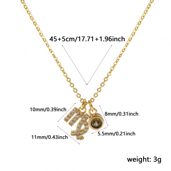 Bild von 18K Echtgold plattiert Kreuz Gliederketten Sternbild Jungfrau Anhänger Halskette, Messing 45cm + 5cm, Für Frauen, Olivgrün Zirkonia August Micro Pave, Monatsstein Exquisit Geschenk, Umweltfreundlich, 1 Strang