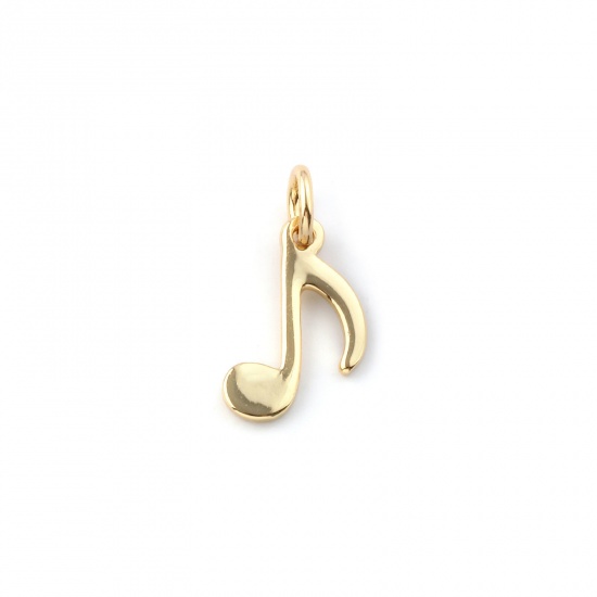 Picture of 2 PCs Eco-friendly Brass Music Charms 18K Real Gold Plated Musical Note 16mm x 8mm