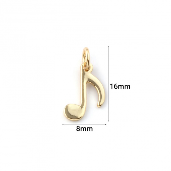 Picture of 2 PCs Eco-friendly Brass Music Charms 18K Real Gold Plated Musical Note 16mm x 8mm
