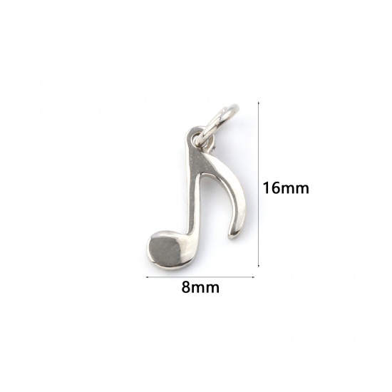 Picture of 2 PCs Eco-friendly Brass Music Charms Real Platinum Plated Musical Note 16mm x 8mm