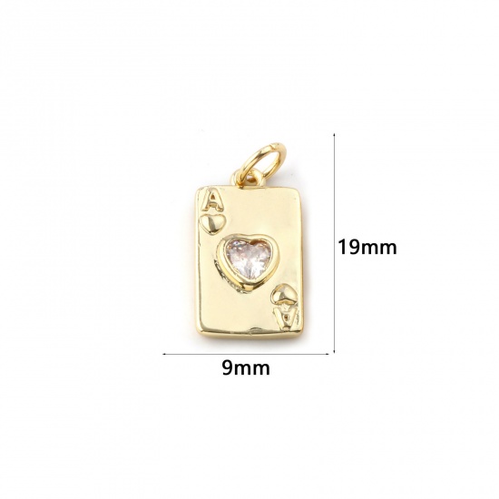 Immagine di 2 Pz Ecologico Ottone Poker / Carta / Carta da Gioco Ciondoli 18K Vero Oro Placcato Poker Cuore Trasparente Cubic Zirconiae 19mm x 9mm