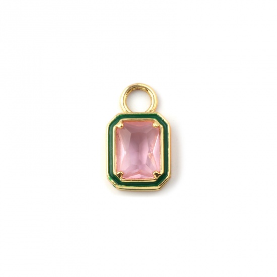 Picture of 2 PCs Eco-friendly Brass & Glass Geometric Charms 18K Real Gold Plated Light Pink Enamel Octagon 15.5mm x 9mm