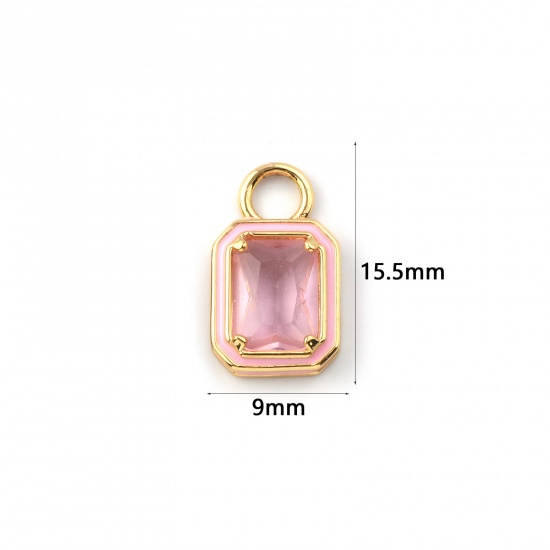 Picture of 2 PCs Eco-friendly Brass & Glass Geometric Charms 18K Real Gold Plated Light Pink Enamel Octagon 15.5mm x 9mm