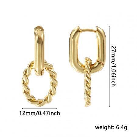 Imagen de 1 Par Respetuoso del Medio Ambiente Minimalista Exquisito 18K Oro Real Chapado Latón Óvalo Pendientes Para Mujeres Regalo 27mm x 12mm, Tamaño del Poste/Cable: 0.9mm(19 gauge)