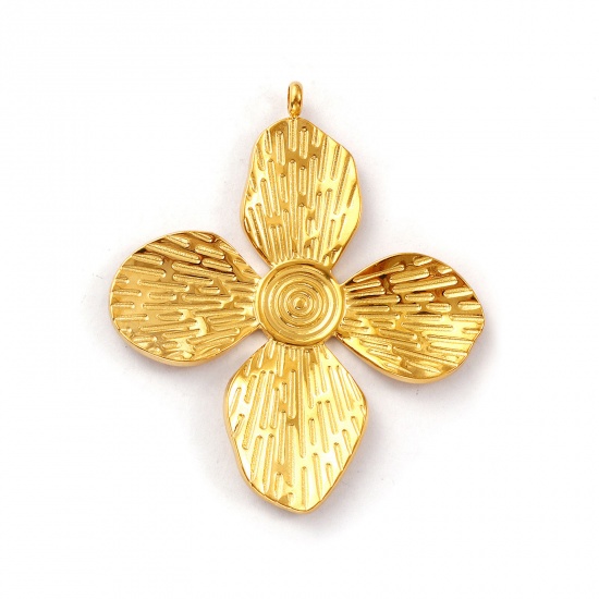 Picture of 1 Piece Eco-friendly PVD Vacuum Plating 304 Stainless Steel Pendants 18K Real Gold Plated Flower 4.8cm x 4.1cm