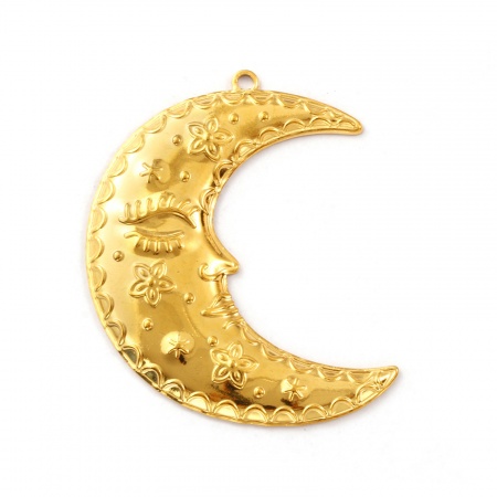 Immagine di 1 Pz Placcatura Sottovuoto PVD Ecologica Impermeabile Anti-Ossidante Ipoallergenico 304 Acciaio Inossidabile Galassia Ciondoli Pendenti 18K Vero Oro Placcato Faccia del Luna 5.1cm x 4.3cm