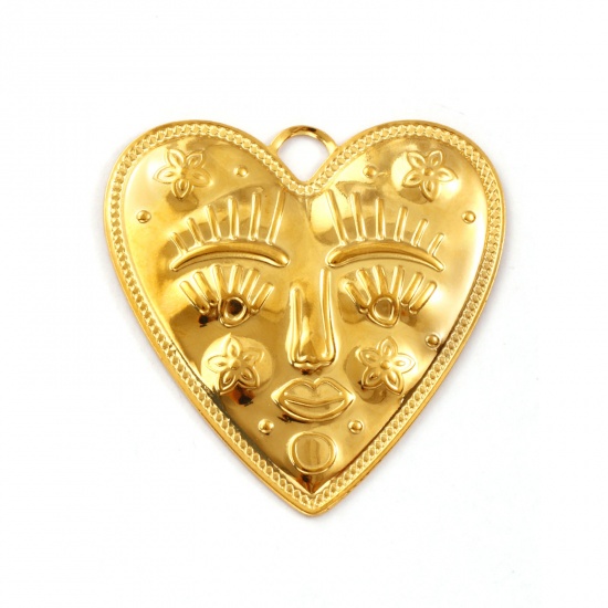 Immagine di 1 Pz Placcatura Sottovuoto PVD Ecologica 304 Acciaio Inossidabile San Valentino Ciondoli Pendenti 18K Vero Oro Placcato Cuore Sorriso 4.6cm x 4.6cm