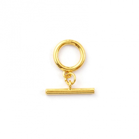 Imagen de 5 Juegos Respetuoso del Medio Ambiente Latón Cierres de Palanca Anillo 18K Oro Real Chapado 20x6mm 16.5x13.5mm