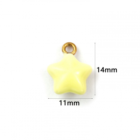 Immagine di 1 Pz Placcatura Sottovuoto PVD Ecologica 304 Acciaio Inossidabile Galassia Ciondoli Placcato Oro 18K Giallo Smalto Stella a Cinque Punte 3D 14mm x 11mm