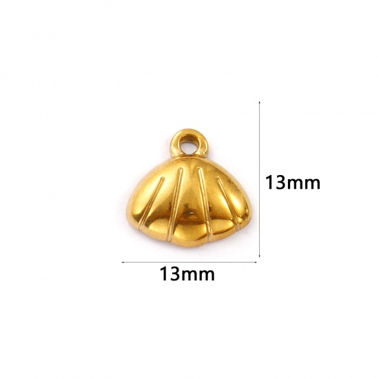2 個 エコフレンドリー PVD真空メッキ 304ステンレス鋼 チャーム 18Kゴールドメッキ シェル 13mm x 13mm、 の画像